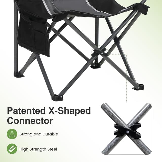 Detalle de LET’S CAMP set of 2 foldable camping chairs with cup holder, padded seat and steel frame (up to 160kg each)