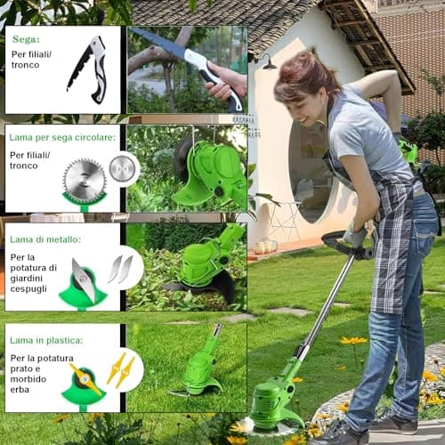 Detalle 2 de Ginzyaiy Desbrozadora eléctrica a batería 4 en 1 con 2 baterías 21 V y cabezal giratorio 90°