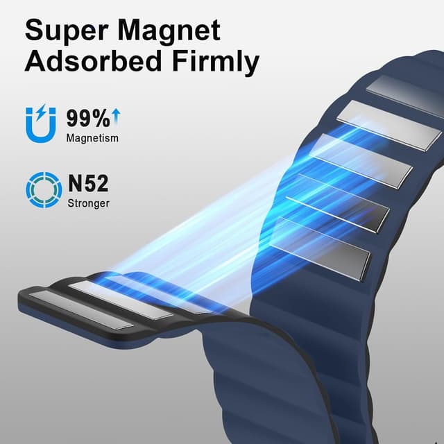 Detalle 2 de Anlinser Magnetic Straps silicone bands for Samsung Galaxy Watch 7/6/5/4 (44mm–45mm) in Dark Blue/Black