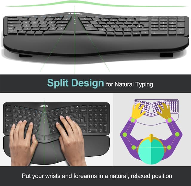 Thumbnail 4 de Arteck Split Ergonomic Keyboard with 2.4G wireless comfort ⌨