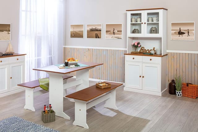 Detalle 2 de Inter Link panca in legno massiccio di pino Westerland 32.2, laccato bianco e marrone seppia