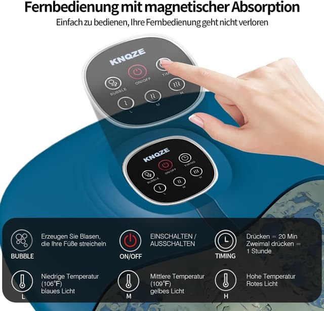 Detalle 2 de KNQZE Fußbad mit Massagefunktion & Heizung (zusammenklappbar, Timer, Vibration, Sprudelfunktion, Blau)