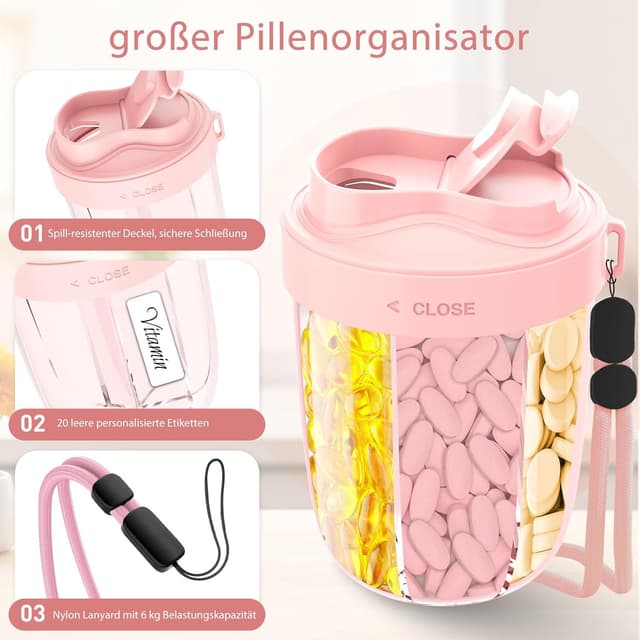 Thumbnail 6 de NAVIKIA Tablettenbox für 7 Tage (morgens/mittags/abends) – rund, 7 Fächer & Anti-Verwechslungs-Design in Rosa