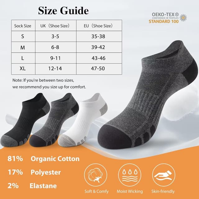 Detalle de YouShow Cotton Trainer Socks 10 Pairs – Ankle Sports Socks for Men & Women (Anti-Blister)