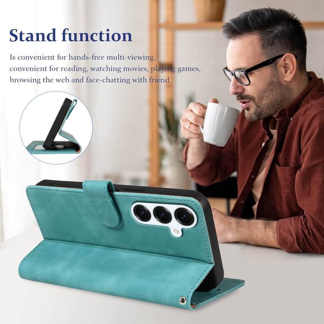 Detalle de GOTOURED Handyhülle für Samsung Galaxy S25 5G – Klapphülle mit RFID-Blockierung, Kartenfächern, Handgelenksgurt & Ständer (Grün)