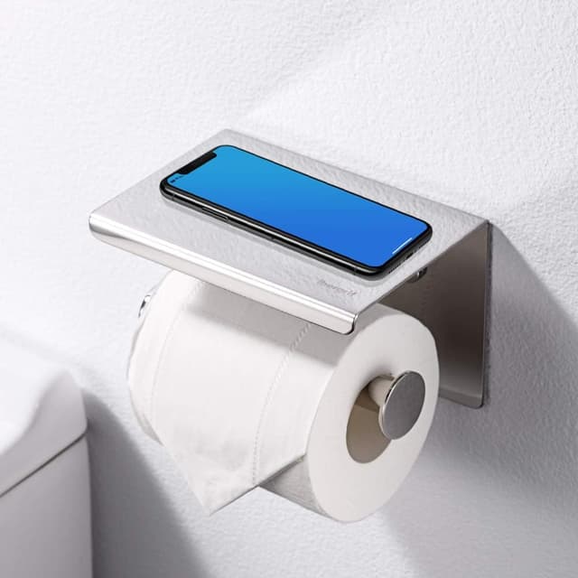 Detalle de Ibergrif Toilettenpapierhalter aus Edelstahl mit Ablage – 2 Montagearten (selbstklebend oder bohren), bis 10 kg
