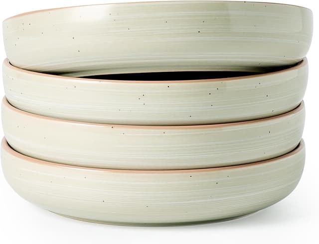 Detalle de famiware Milkyway 33 oz Bowl Set (Set of 4) — double reactive glazed pasta & salad bowls, speckled green