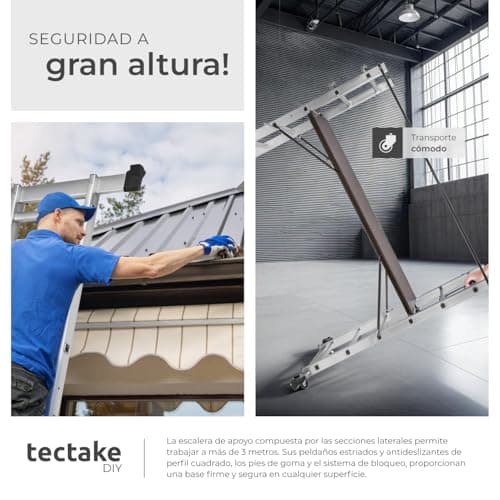Detalle de tectake® escalera plegable de aluminio 4 en 1 telescópica, tijera y andamio con ruedas (hasta 150 kg)