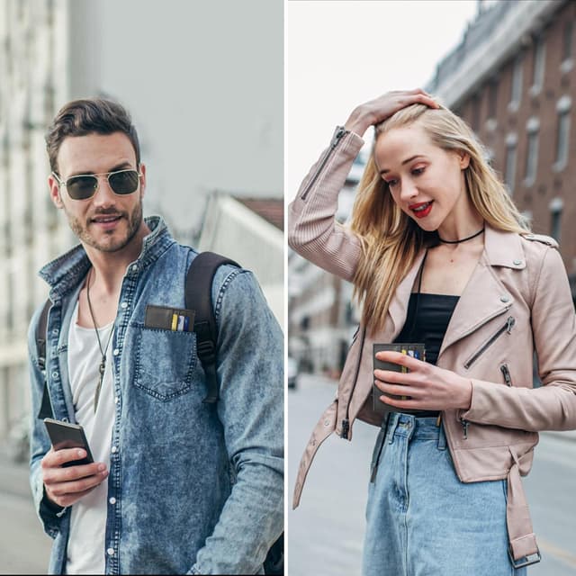 Detalle 2 de URAQT Leder Slim Wallet – dünnes minimalistisches Kartenetui mit RFID-Blocking