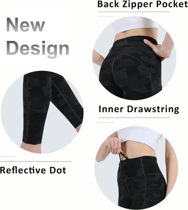 Detalle de OVRUNS Women’s High Waist Yoga Pants – Tummy Control Gym Leggings with Pocket