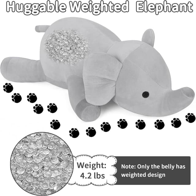 Detalle de Elephant Weighted Stuffed Animal (24in, 4.2lbs) Plush Elephant by Elephant Weighted Stuffed Animals
