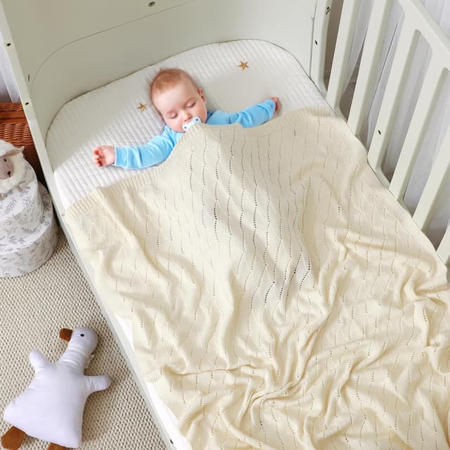 Detalle 2 de Mimixiong Cotton Knit Baby Blanket 100 x 80 Cream