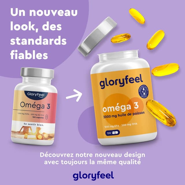 Detalle de Omega 3 2000 mg Huile de poisson sauvage (rTG) – 1000 mg EPA + 500 mg DHA, 120 gélules