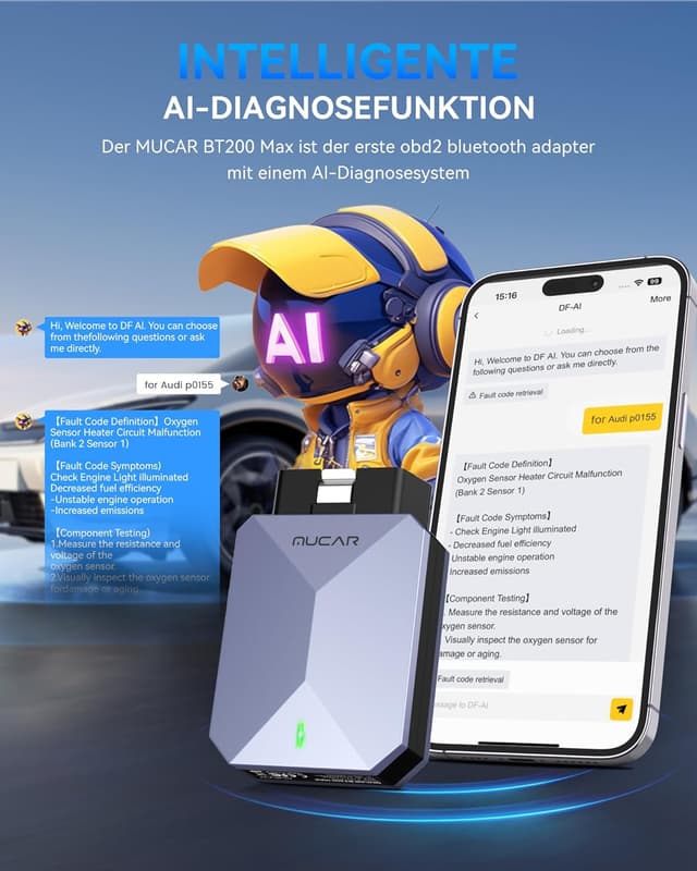 Thumbnail 6 de MUCAR BT200 MAX OBD2 Bluetooth Adapter mit KI-Hilfsfunktion, Diagnose & Reset (ELM327-Unterstützung, iOS/Android)
