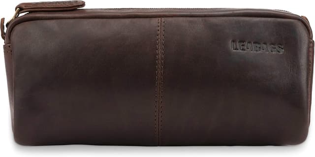 Detalle de LEABAGS Leder Federmäppchen „Indiana Tech“ (groß, Echtleder) in Mocca