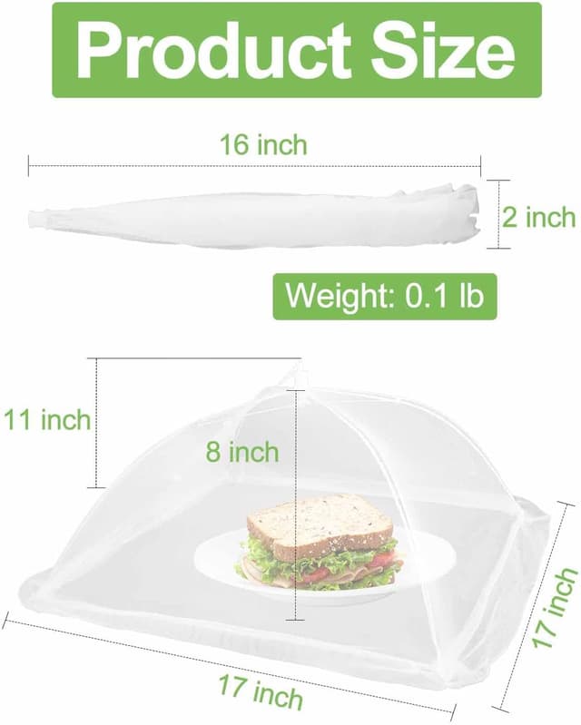 Detalle de Lauon Large Food Cover 6-Pack Mesh Food Tent, 17x17 White Nylon Covers
