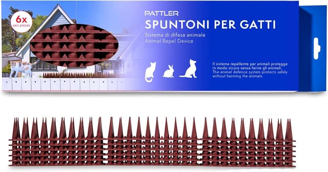 Detalle de PATTLER® 6 pezzi (3 file) marrone: dissuasori contro gatti e piccioni su balconi, tetto e davanzali