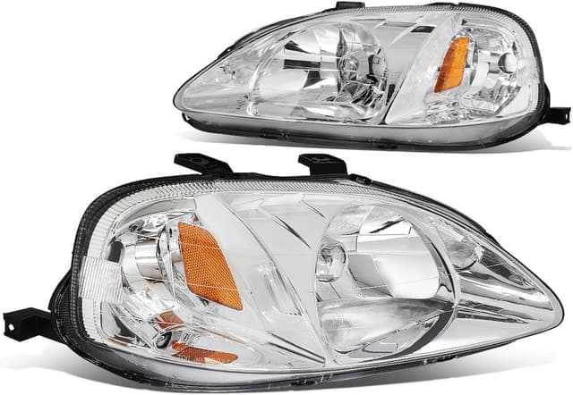 Detalle de DNA MOTORING Pair Headlight Assembly (Chrome/Amber) for 1999–2000 Honda Civic