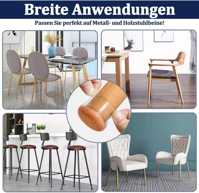 Detalle 2 de 32 Stuhlbeinkappen aus Silikon mit umwickeltem Filz (rund) für Stuhlbeine 20,1–30 mm