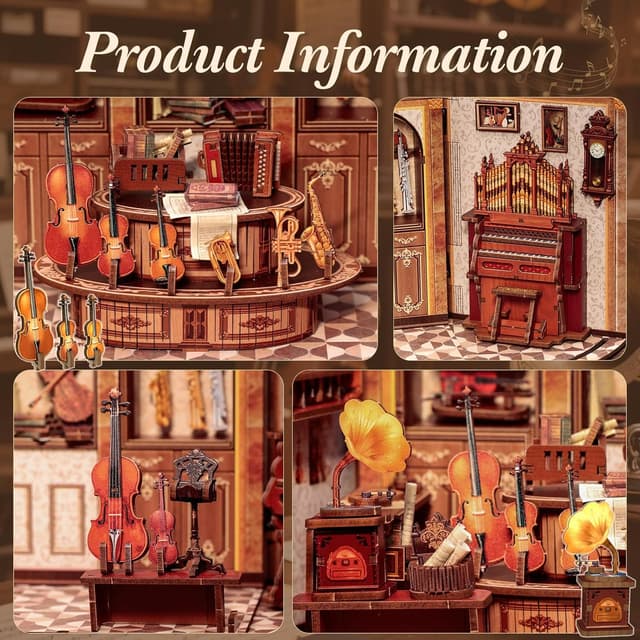 Detalle 2 de CUTEBEE Book Nook Kit „Bach Strings“ – DIY-Musikbuch-Nische aus 3D-Holzpuzzle mit Anleitung