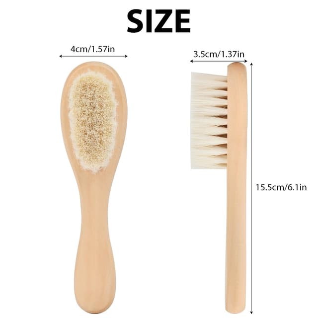 Detalle de Aolso Baby-Haarbürste mit Holzgriff – extra weich mit Ziegenhaaren für Neugeborene