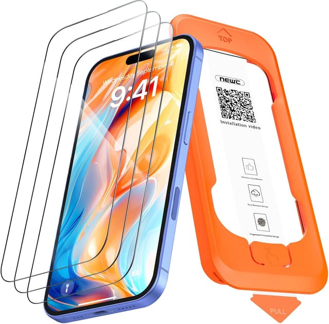 Detalle de NEW'C 3er Set Full Screen Panzerglas für iPhone 16 & iPhone 15 (6,1 Zoll) – Auto-Installation, 9H