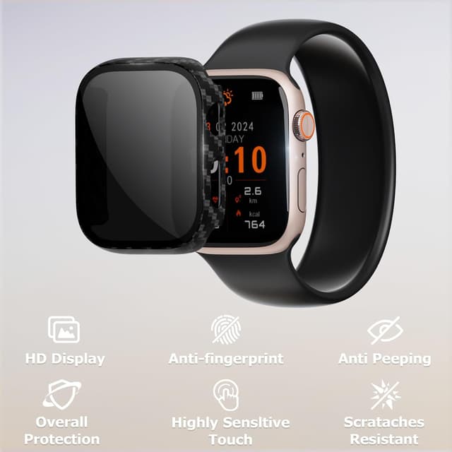 Detalle de LINTEKER Privacy Screen Protector Case for Apple Watch Series 9/8/7 (41mm) – Anti-Peeping 2-Pack, Carbon Fibre
