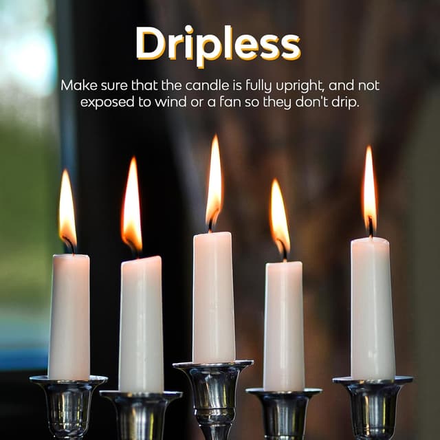Detalle de Ivory taper dinner candles gift set – dripless 7-hour, unscented (50 pack)