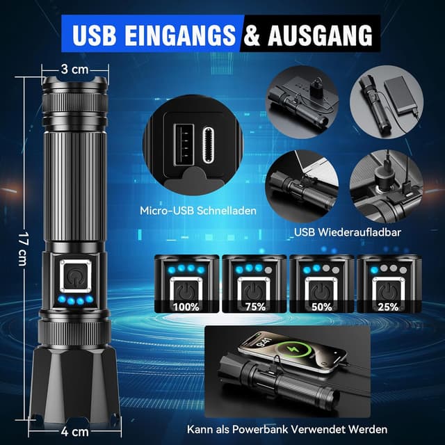 Detalle 2 de Taschenlampe XHP70.2 1.000.000 Lumen LED 🔦