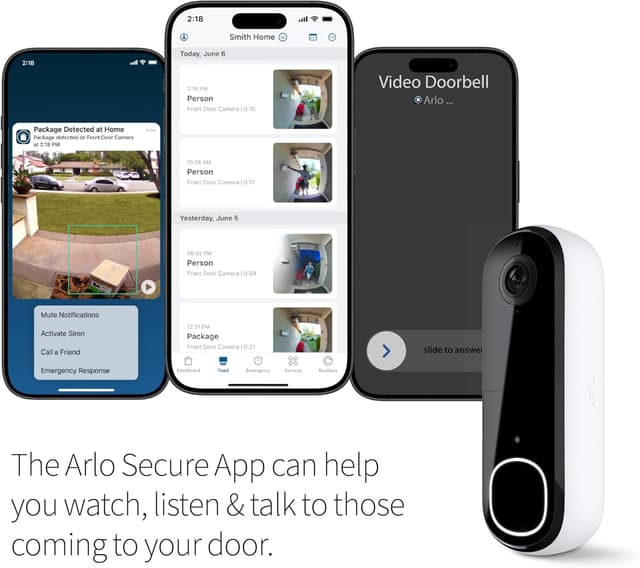 Detalle de Arlo Video Doorbell 2K (2nd Gen) — Wireless/Wired Smart Doorbell with 2-Way Audio, Night Vision, and Person/Vehicle Alerts