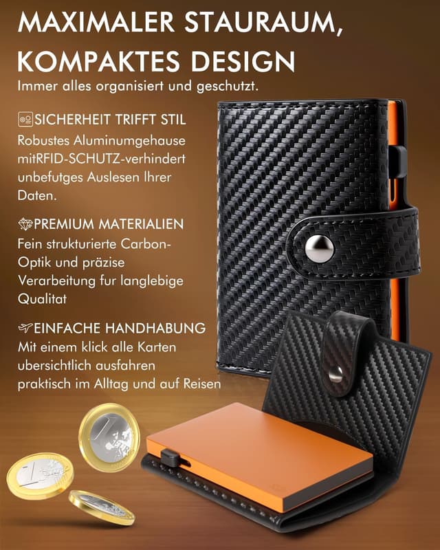 Detalle de Dinghao Herren-Geldbörse mit Münzfach & RFID-Schutz – Slim Wallet fürs Kartenetui