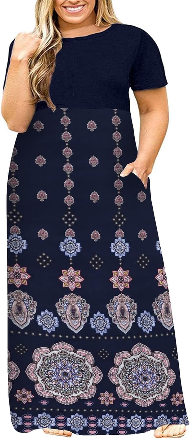 Detalle de Kancystore Women’s Plus Size Short Sleeve Maxi Dress with Pockets (XL–5X)