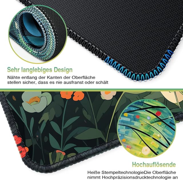 Detalle de Acezeek Gaming Mouse Pad XXL 900×400mm with stitched edges & anti-slip base (Green & Cat)