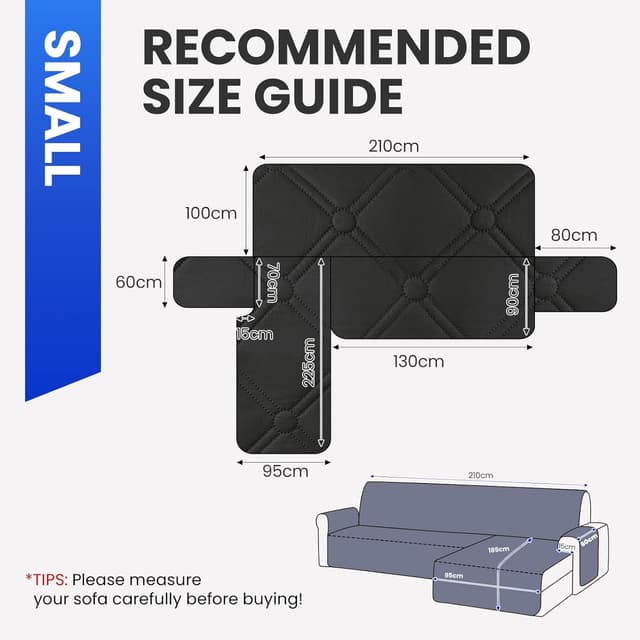 Detalle de Ystyle housse imperméable pour canapé d’angle 2 places avec accoudoirs (forme L) réversible antidérapante – noir