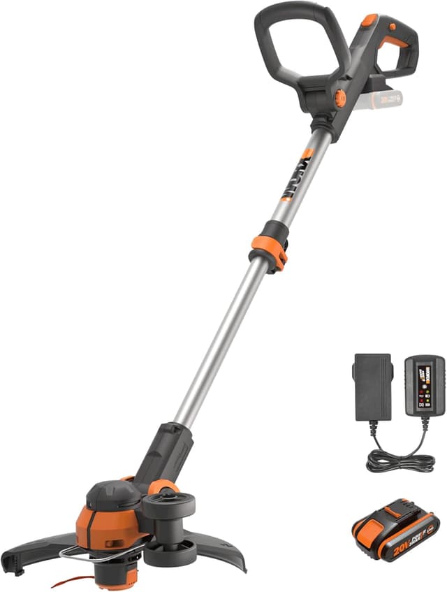 Detalle de WORX WG163E.1 Akku-Rasentrimmer 20V 2-in-1 mit Rad zum Kantenschneiden (30 cm Schnittdurchmesser)