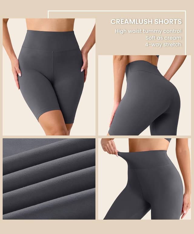 Detalle de VALANDY Creamlush women’s biker shorts with 8" high waist (S–5XL) – buttery soft, 4-way stretch