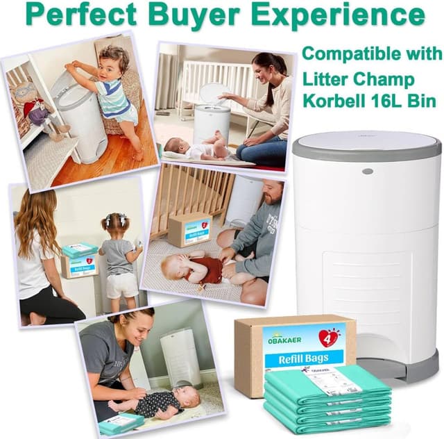 Detalle 2 de obakaer Windeleimer Nachfüllkassetten 4er-Set für Korbell 16L (kompatibel mit Litter Champ)