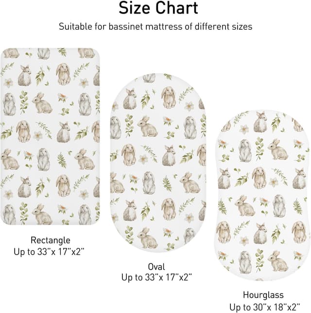 Detalle 2 de Moses Basket Sheets 82 x 41cm – 4 Pack Fitted Bassinet, Oeko-tex100, Rabbit Style