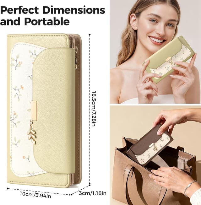 Detalle de RRANCharltu Damen-Geldbörse groß mit RFID-Schutz, viele Fächer & Reißverschluss – Aprikose