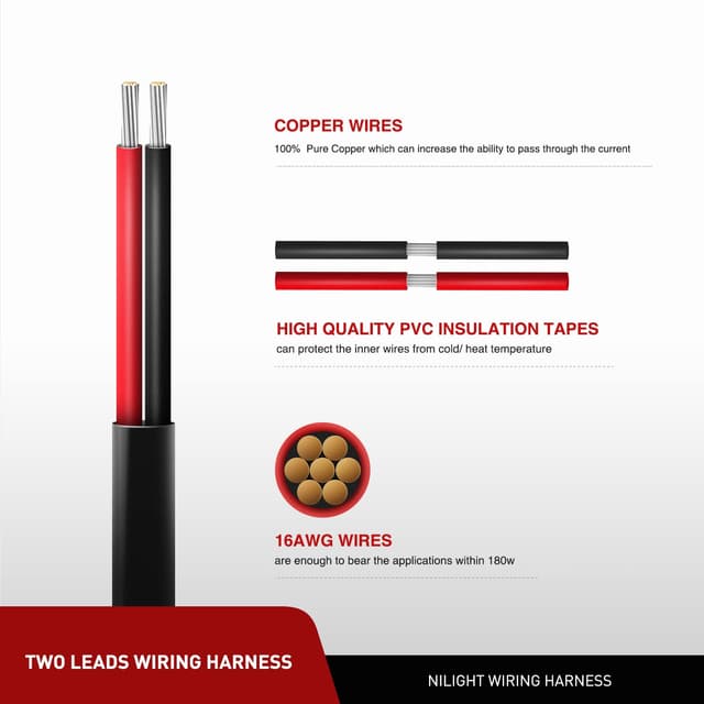 Detalle de Nilight 2-Pack 16 AWG 20ft Wiring Harness Extension Kit for LED Light Bar, Pods, Fog & More