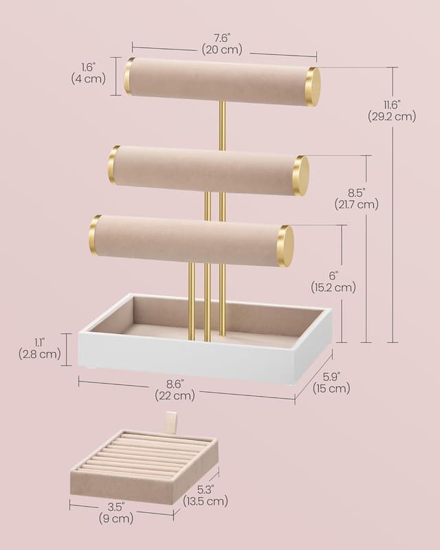 Detalle 1 de SONGMICS JJS027A01 3-Tier bracelet holder stand with velvet tray and removable ring holder