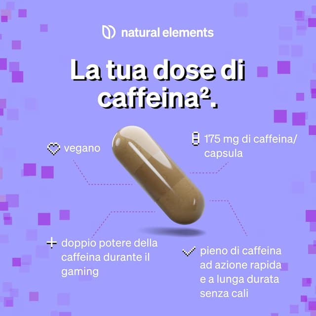 Detalle de natural elements Quick Start – 180 capsule (scorta 6 mesi) con caffeina NewCaff®75, vegane, ad alto dosaggio
