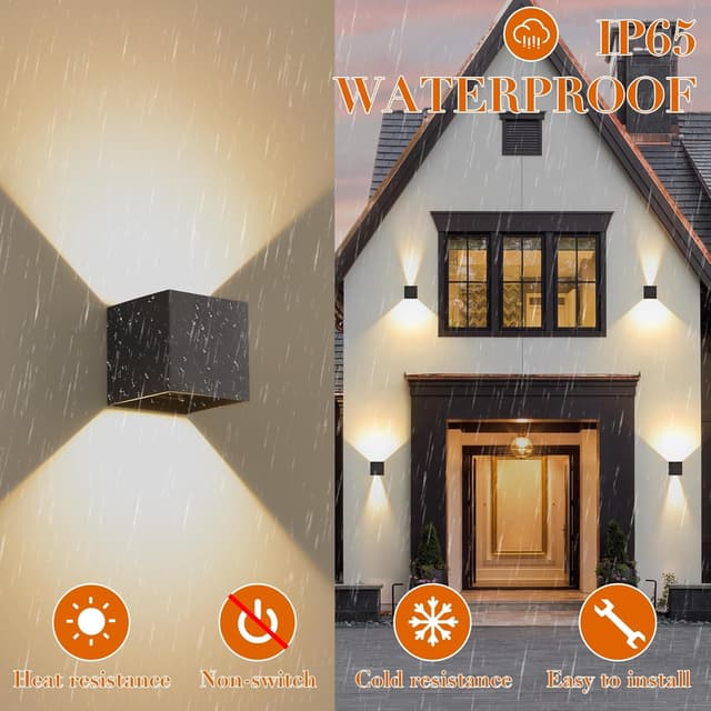 Detalle 2 de SANSHI LED 12W applique murale extérieur 2 pack 3000K noir IP65, angle de faisceau réglable