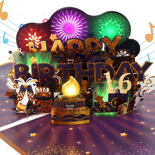 Thumbnail 6 de 21st Birthday Card (Musical & Fireworks Pop-Up) with Blow-Out Candle and Included Envelope