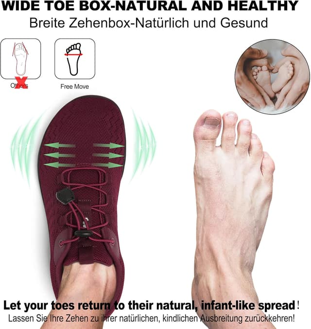 Detalle de Geweo Barfußschuhe Zero-Drop mit breiter Zehenbox für Herren & Damen – Sommer, atmungsaktiv, leicht