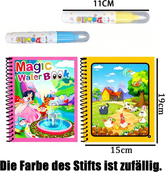 Detalle de Nurila 2er-Set Wassermalbücher für Kleinkinder (wiederverwendbar) mit 2 Wasserfarben, Prinzessin & Häschen, 19 × 15 cm