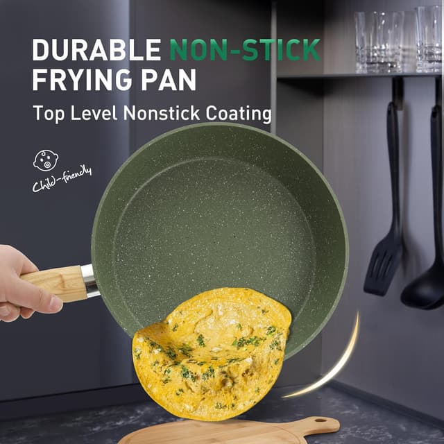 Detalle de Kitchen Academy Topfset 30-teiliges Induktions-Kochgeschirr mit Glasdeckeln und Granitbeschichtung (Grün), inkl. Pfannen & Töpfe