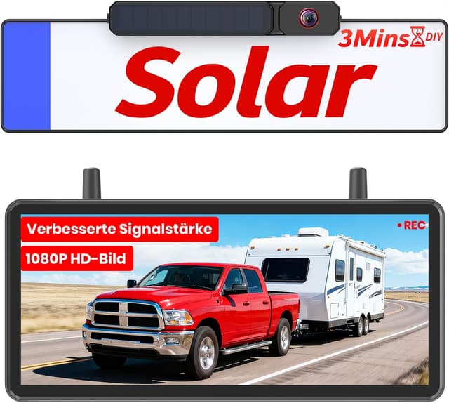 Detalle de AUTO-VOX kabellose Solar-Rückfahrkamera mit 7,2" HD Split-Screen und Dual-Antenne (1080P, Farbnachtsicht)