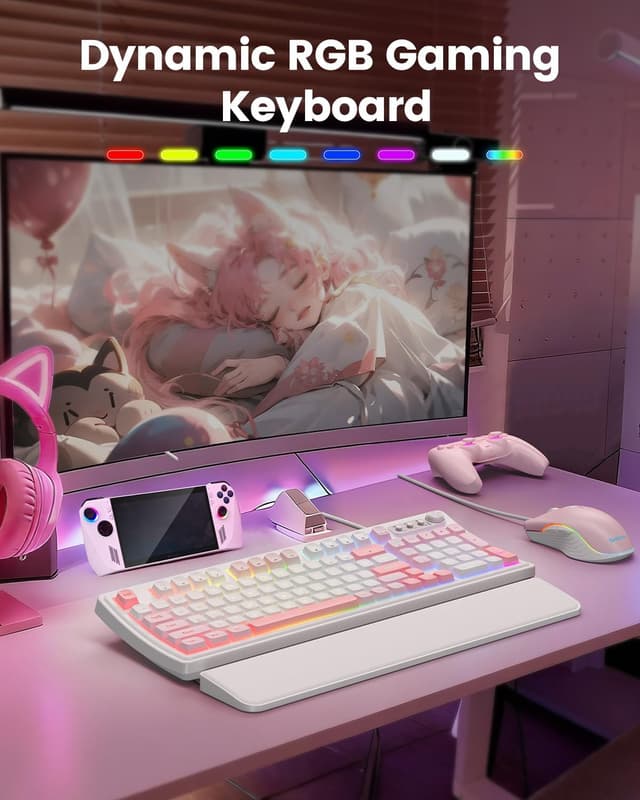 Detalle de SABLUTE Wired Gaming Keyboard and Mouse (Pink) with RGB, Multimedia Knob, and Anti-Ghosting