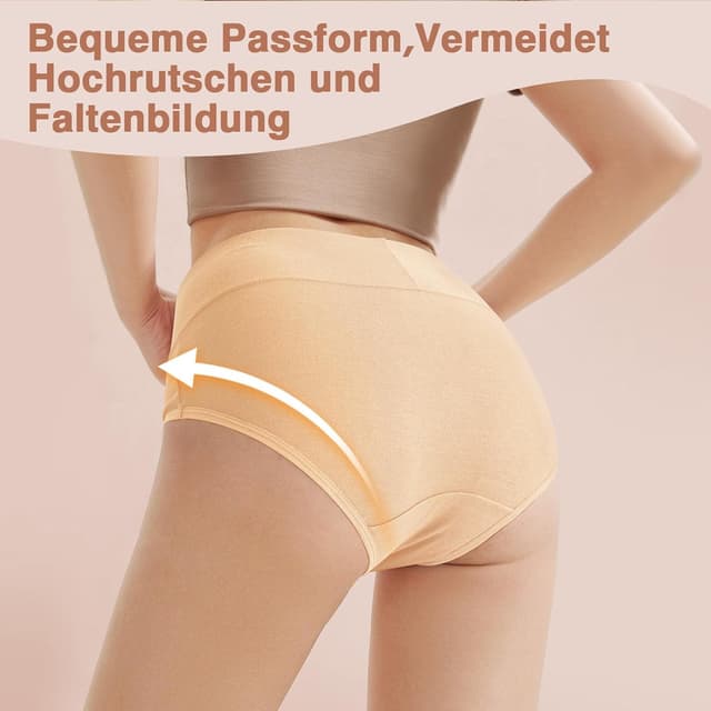 Detalle de QINCAO Damen-Unterhosen im 6er-Pack: hohe Taille aus Baumwolle mit Stretch